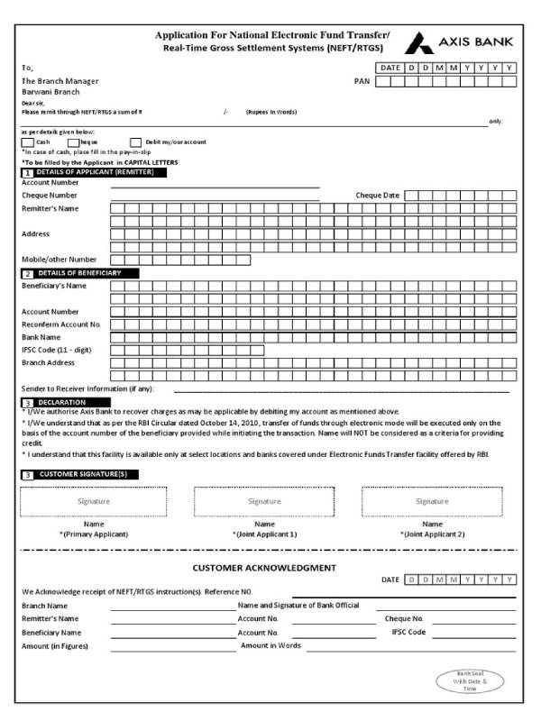 Latest Axis Bank RTGS And NEFT Form Pdf Download TechZooZ