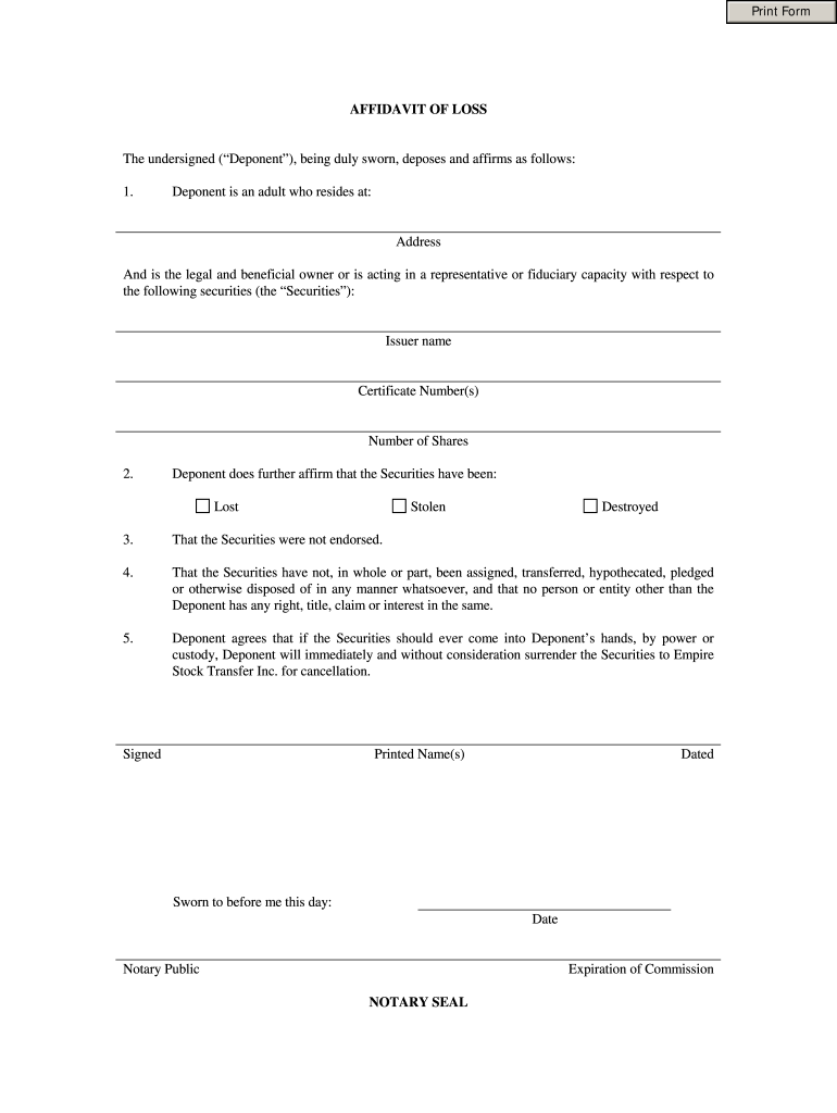 Lost Stock Affidavit Fill Out And Sign Printable PDF Template SignNow