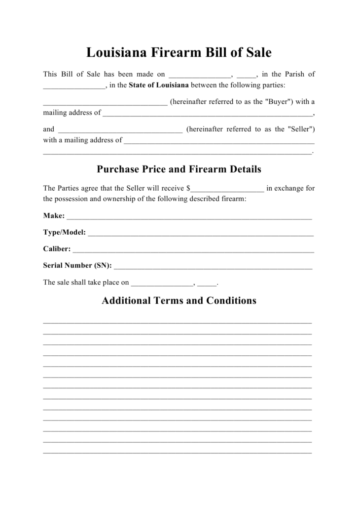 Louisiana Firearm Bill Of Sale Download Printable PDF Templateroller