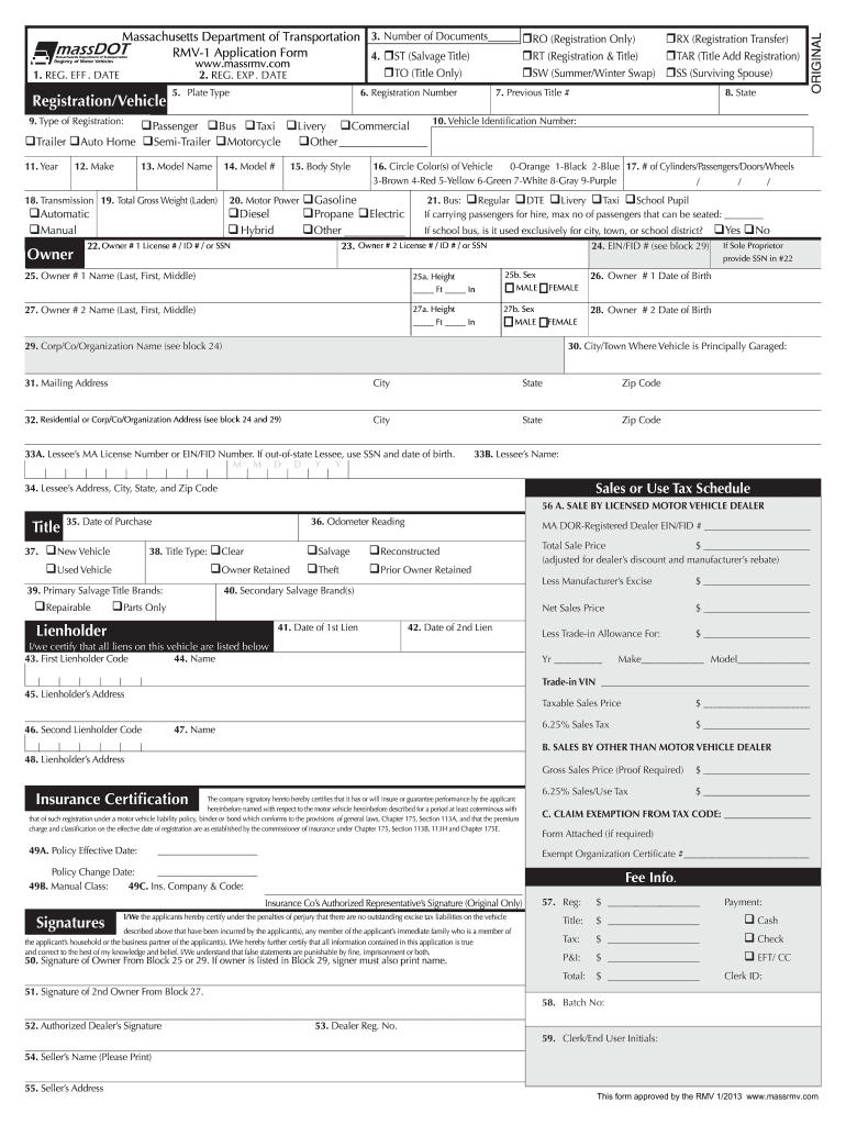 MA RMV 1 2013 Fill And Sign Printable Template Online US Legal Forms