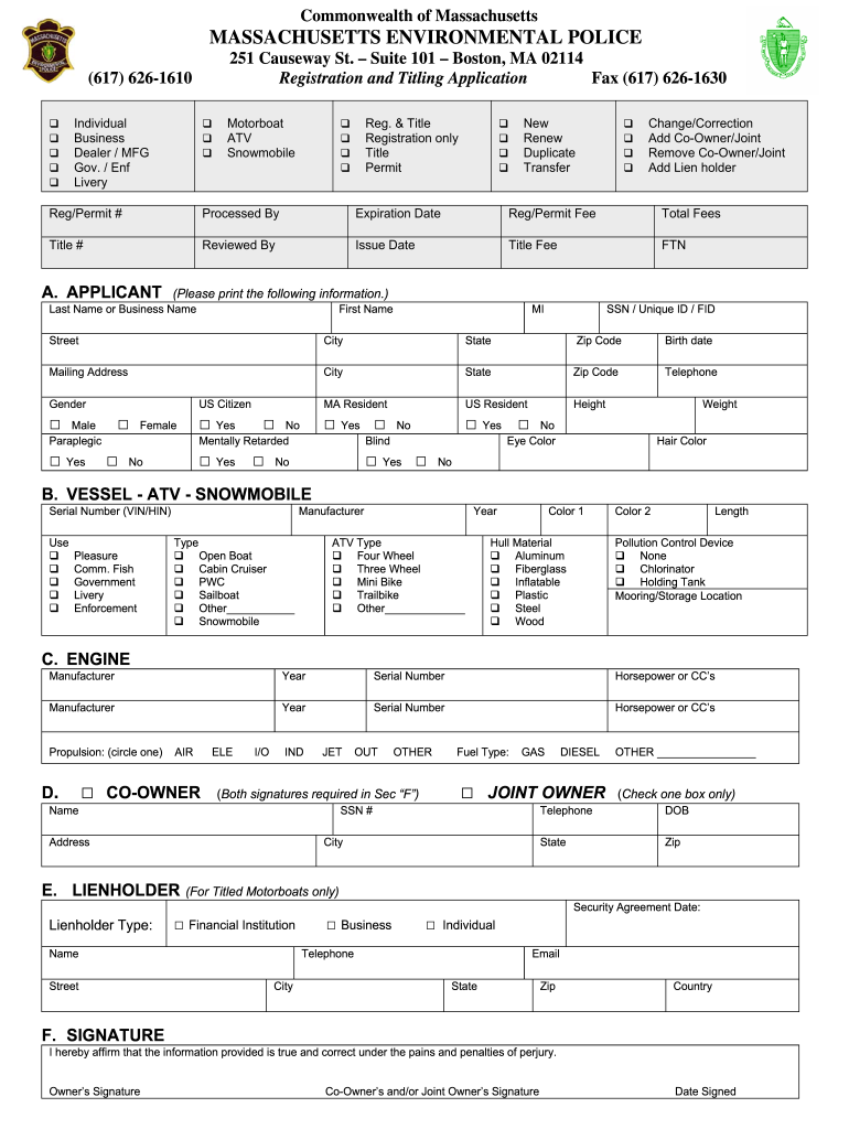 Ma Titling Application Fill Online Printable Fillable Blank 