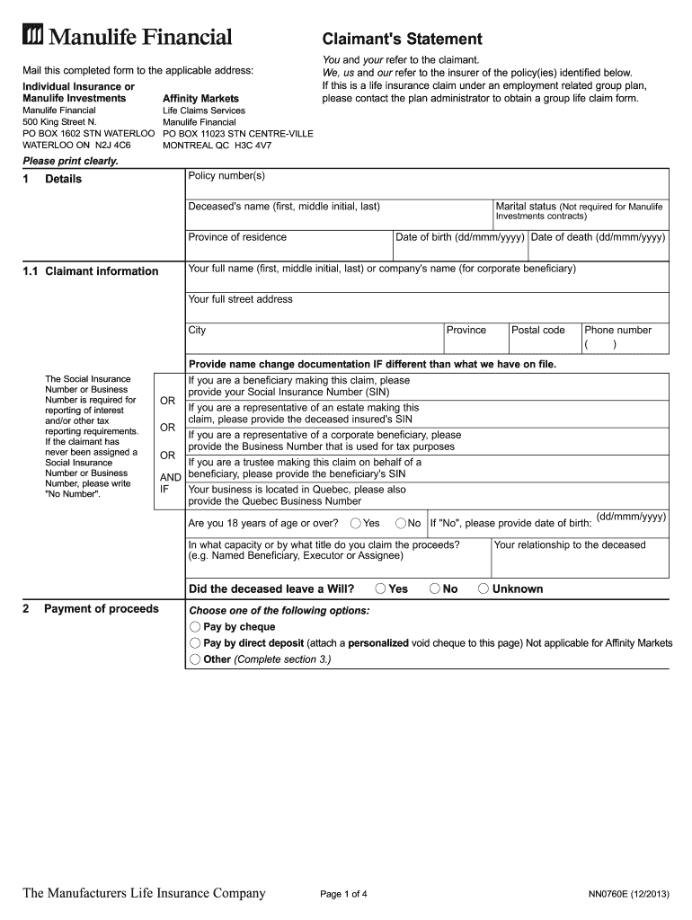 Manulife NN0760E 2013 Fill And Sign Printable Template Online US 