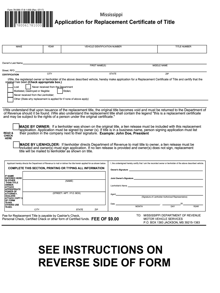 Ms Replacement Title Form Fill Out And Sign Printable PDF Template 