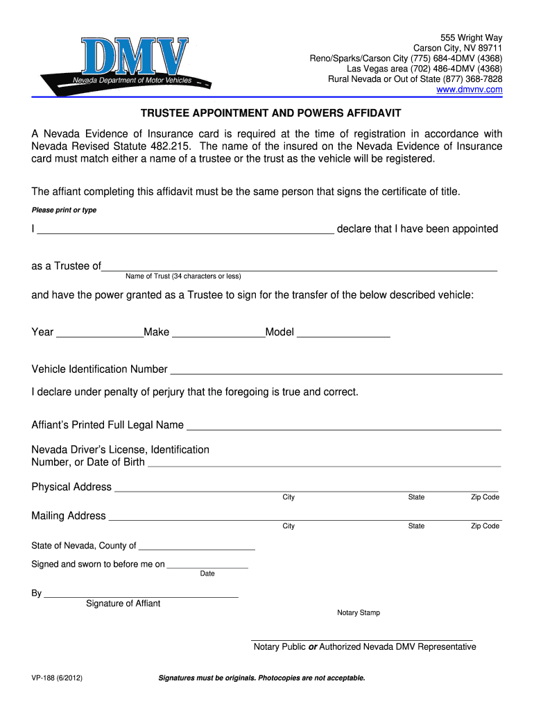 Nevada Dmv Vp188 Form Fill Online Printable Fillable Blank PDFfiller