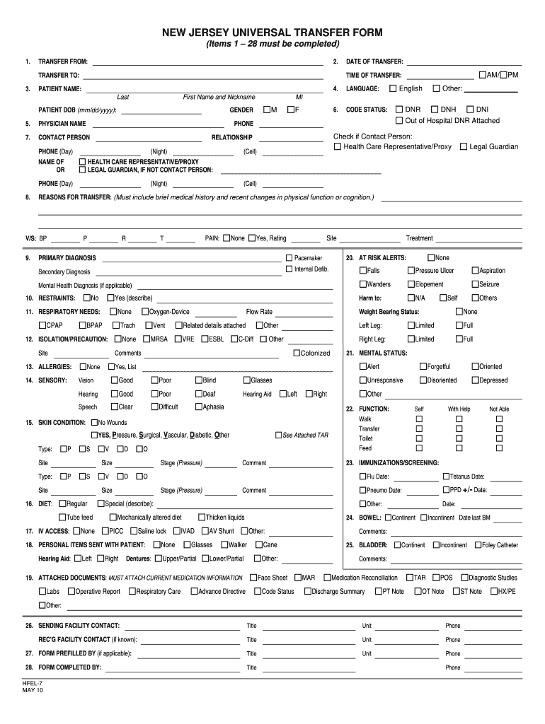 New Jersey Universal Transfer Form Fill Online Printable Fillable 