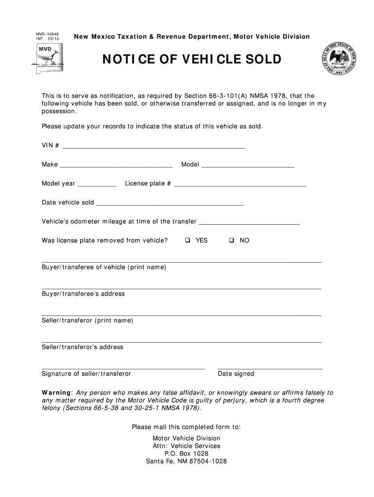 New Mexico Form Vehicle Fill Online Printable Fillable Blank