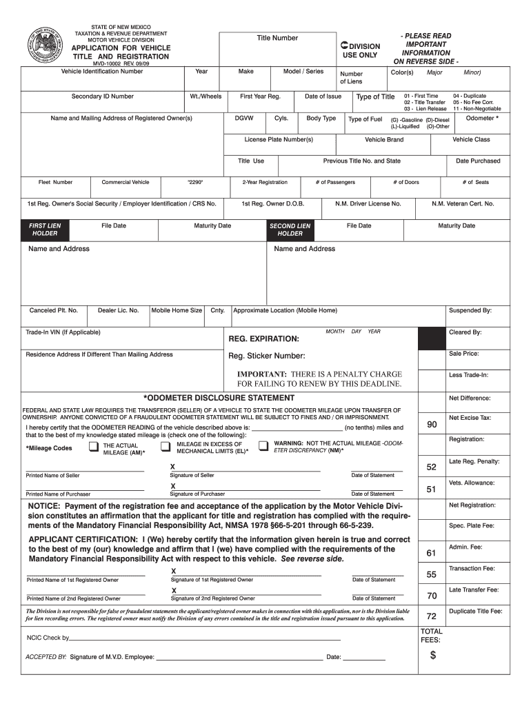 New Mexico Vehicle Registration Fill Out And Sign Printable PDF 