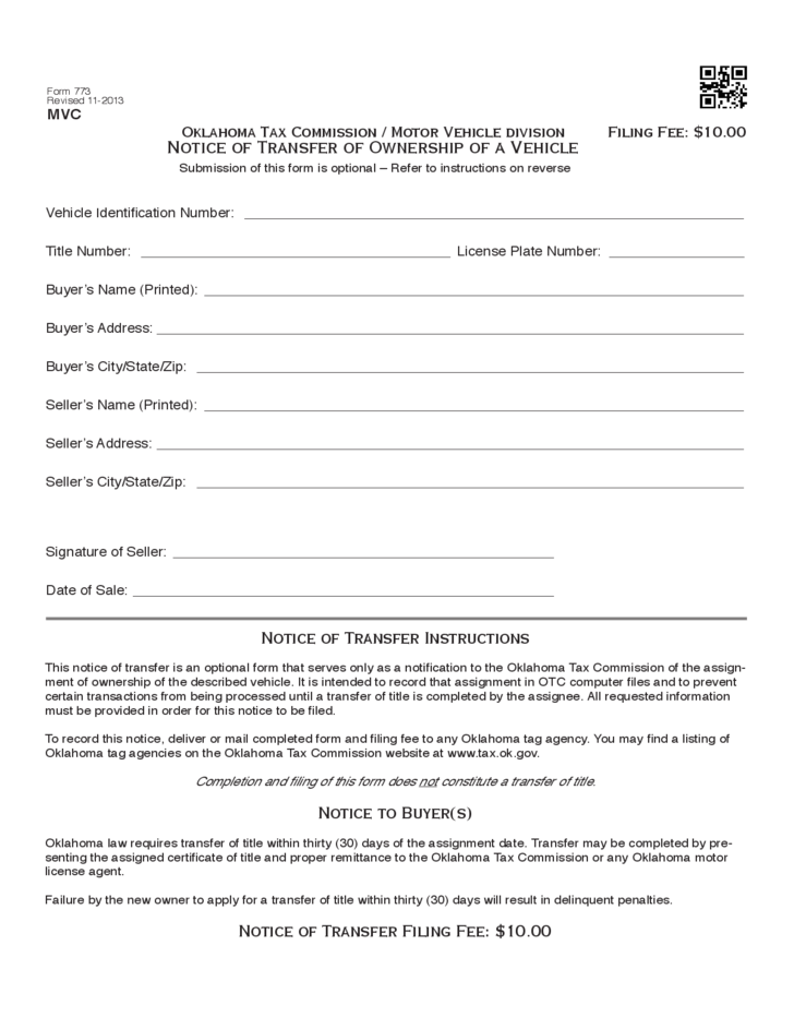 Oklahoma Vehicle Title Transfer Form 6334