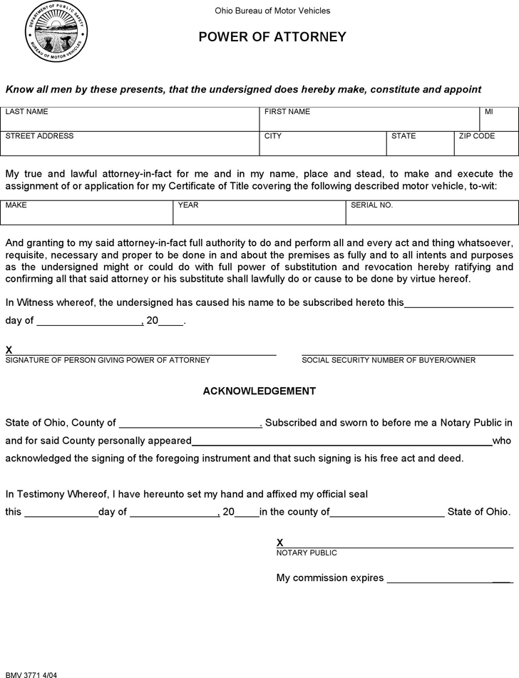 Ohio Department Of Motor Vehicles Power Attorney Form Webmotor