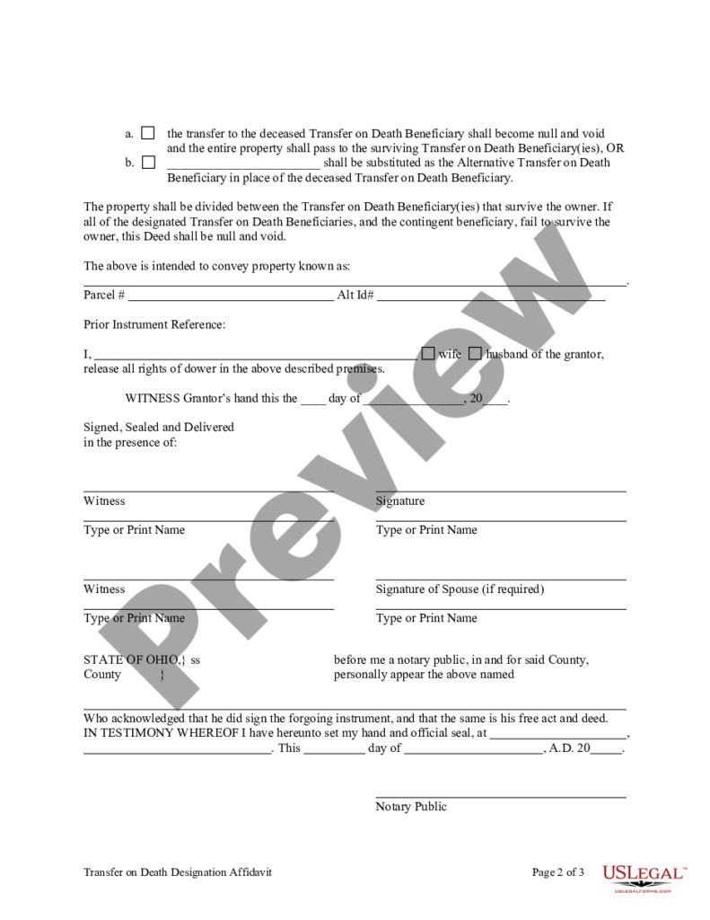 Ohio Transfer On Death Designation Affidavit Ohio Transfer Death Form 