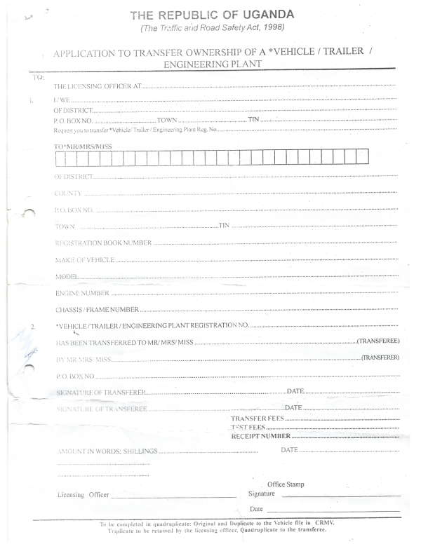 Old URA Motor Vehicle Manual Ownership Transfer Form Thekonsulthub