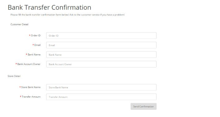 OpenCart Simple Bank Transfer Payment Confirmation FORM