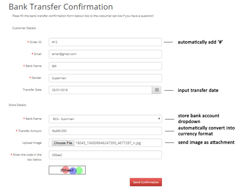 OpenCart Simple Bank Transfer Payment Confirmation FORM