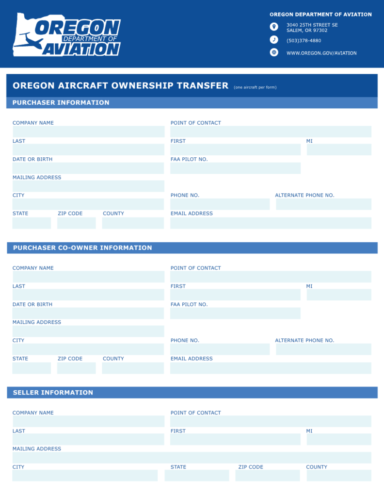 Oregon Oregon Aircraft Ownership Transfer Download Fillable PDF 