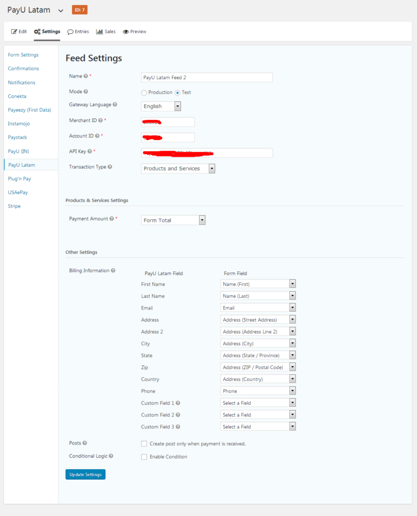 PayU Latam Payment Gateway For WordPress Gravity Forms