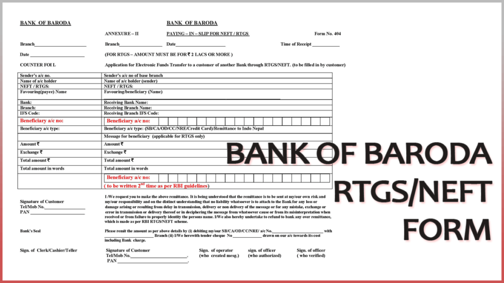  PDF Bank Of Baroda RTGS NEFT Form PDF Download Bank Form PDF