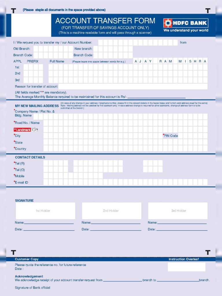 PDF HDFC Bank Account Transfer Form PDF Download InstaPDF