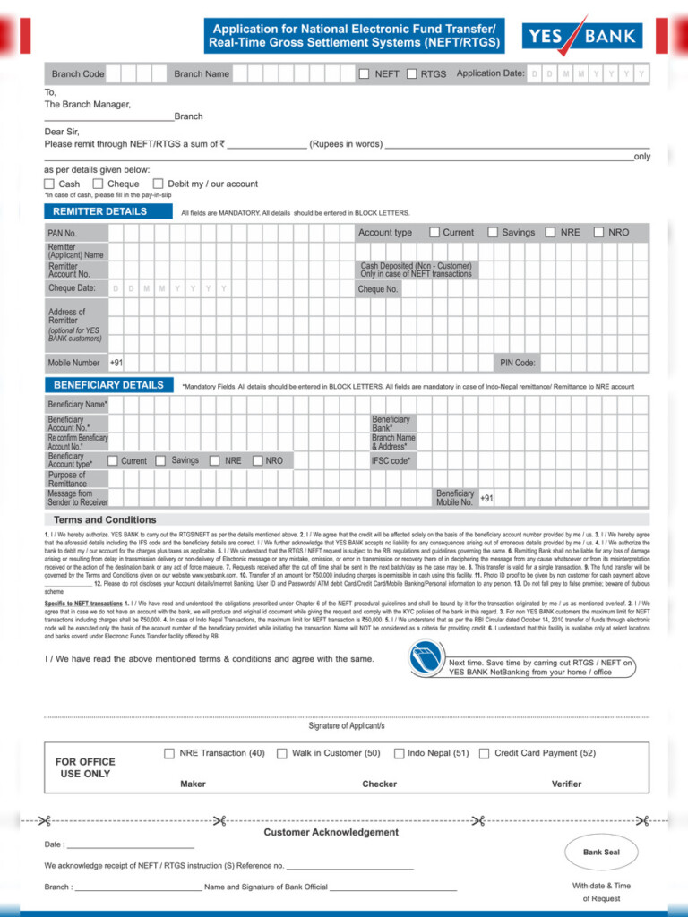  PDF YES Bank RTGS NEFT Form PDF Download InstaPDF