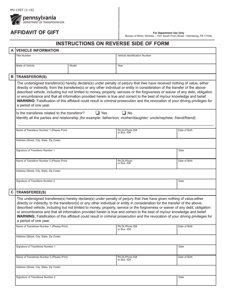 PennDOT Form MV 13ST