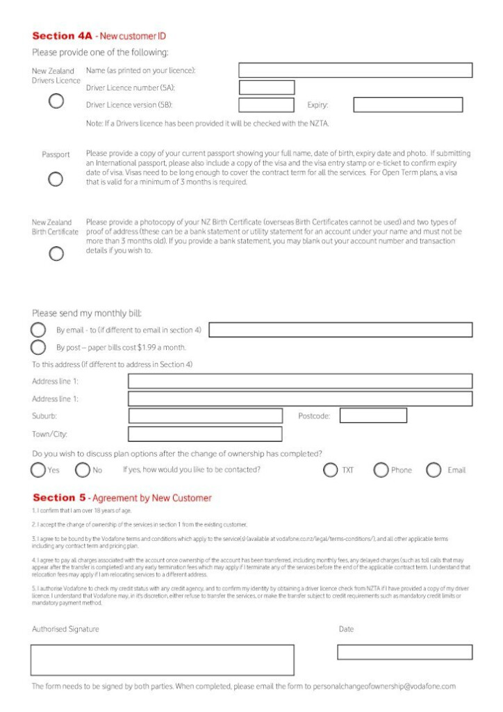 Personal Change Of Ownership Form Vodafone 2020 04 05 Change Of