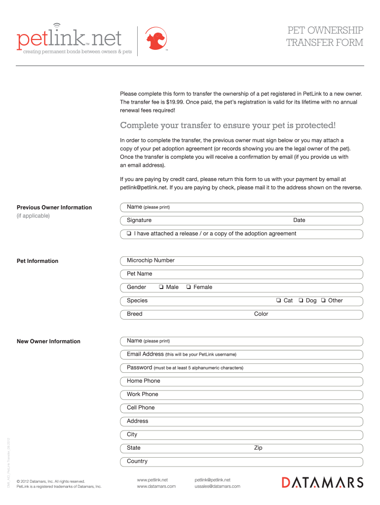 Pet Ownership Transfer Form Pdffiller Com 2020 2021 Fill And Sign 