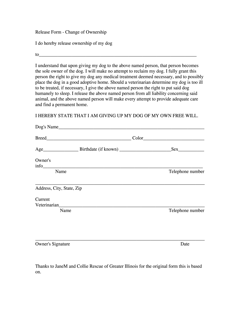 Pet Transfer Of Ownership Document Fill Out And Sign Printable PDF 
