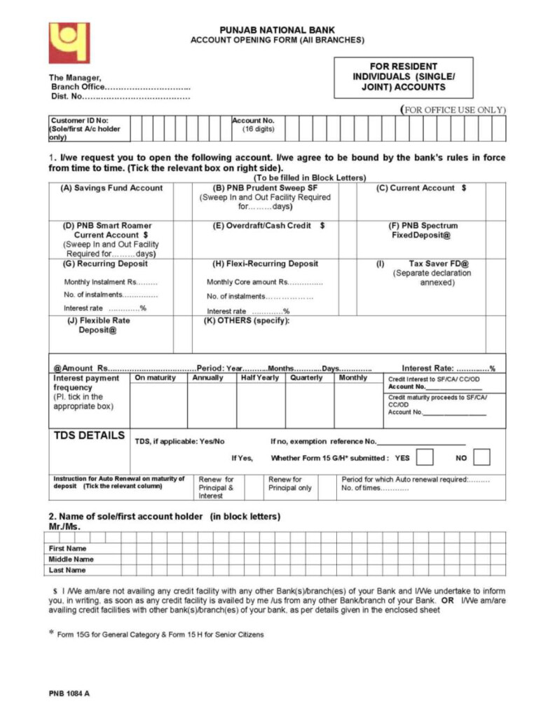 Punjab National Bank Form For Opening Account 2021 2022 EduVark