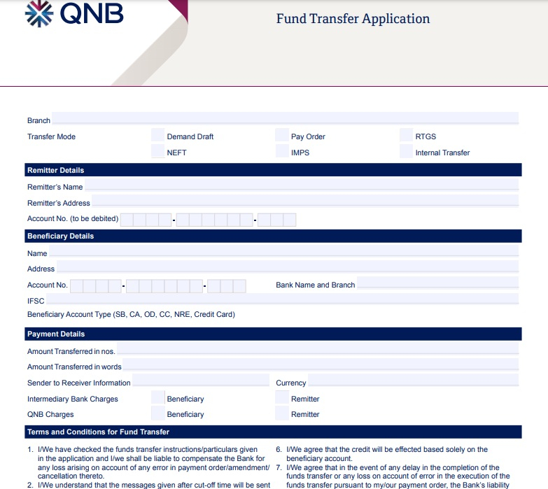 Qatar National Bank RTGS Application Form 2021 PDF Download Qatar