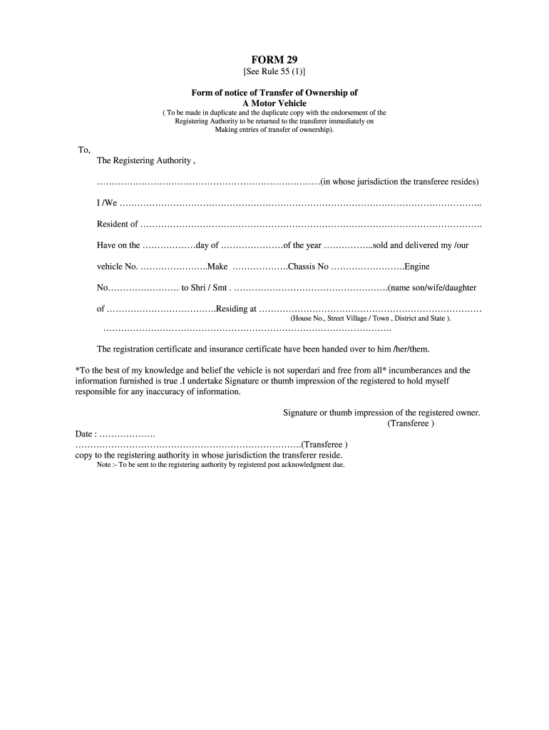 Rto Form 29 Download Fill Out And Sign Printable PDF Template SignNow