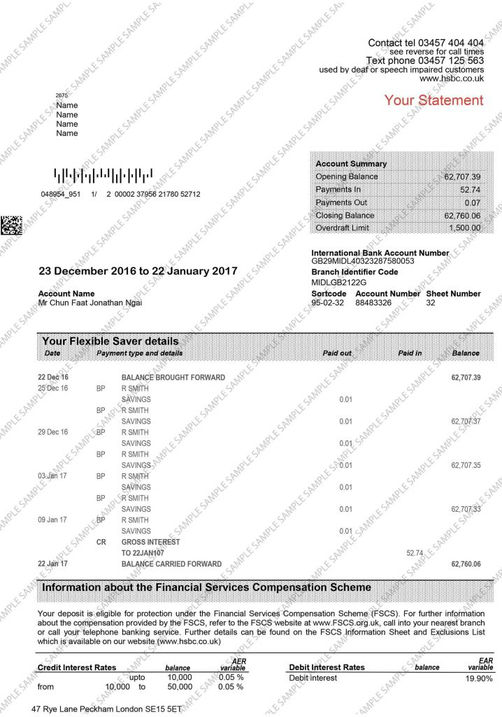 Sample Documents UK UK Bank Statements Self Assessment AIB UK