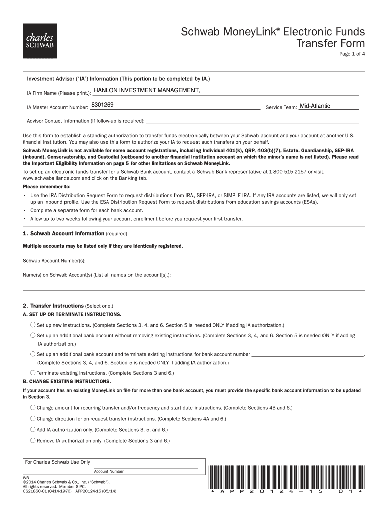 Schwab Moneylink Form Fill Online Printable Fillable Blank PdfFiller