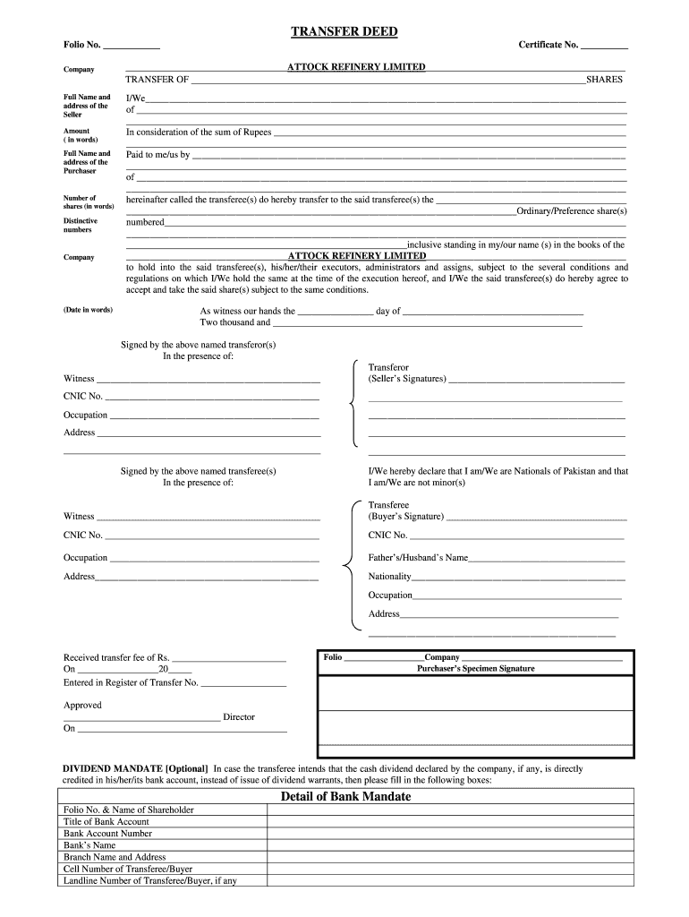 Share Transfer Deed Format In Word Fill Online Printable Fillable