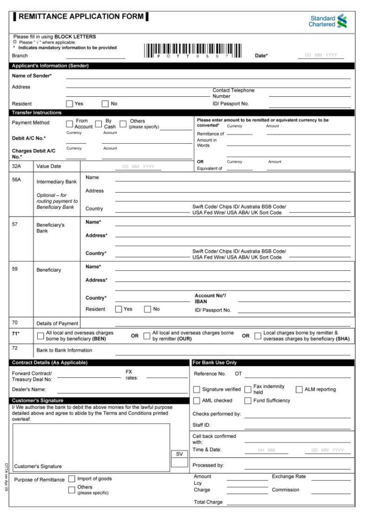 Standard Chartered Bank Wire Transfer Form 2021 2022 EduVark