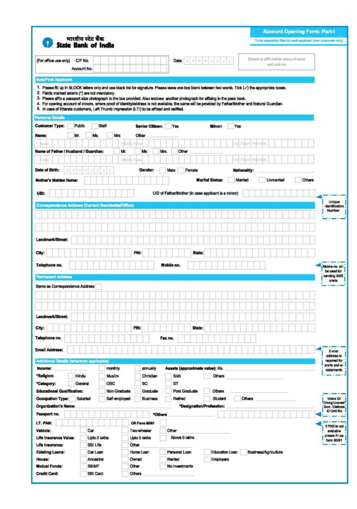 State Bank Of India Account Opening Form Pdf 2020 2021 Student Forum