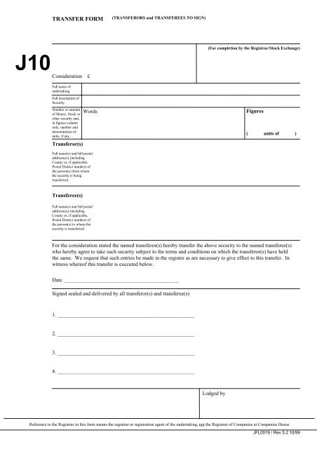 Stock Transfer Form J10