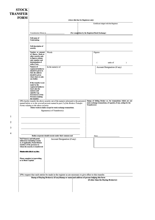 Stock Transfer Form Printable Pdf Download