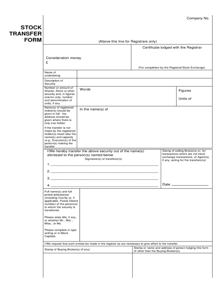 Stock Transfer Form Sample Free Download