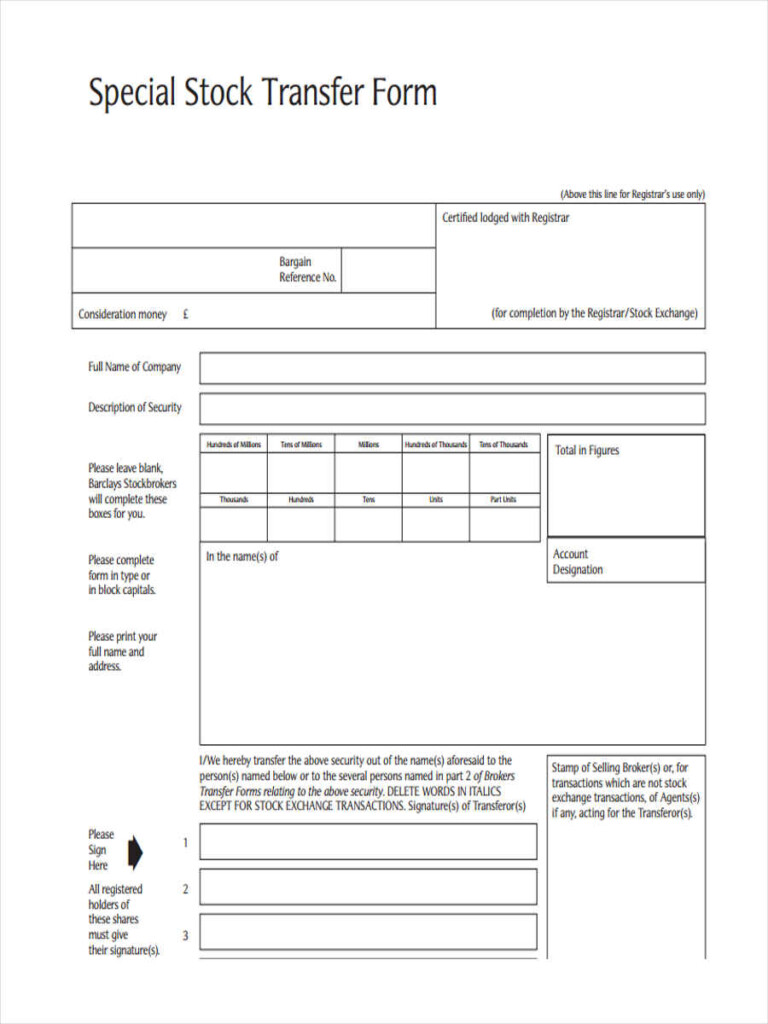 Stock Transfer Form Template Collection Letter Templates