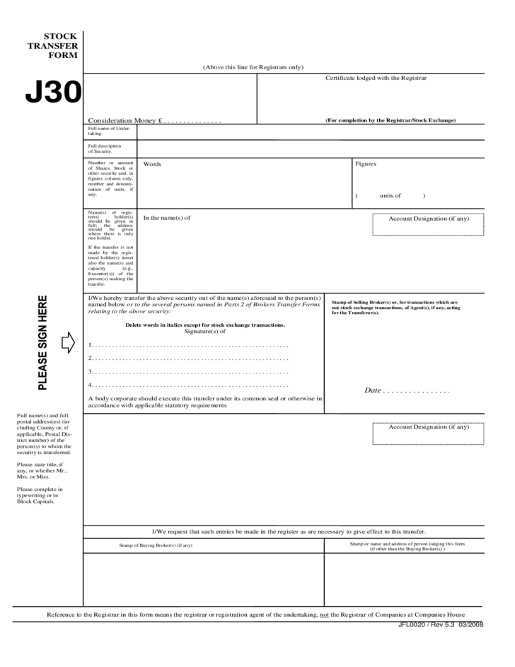 Stock Transfer Form Template Free Download