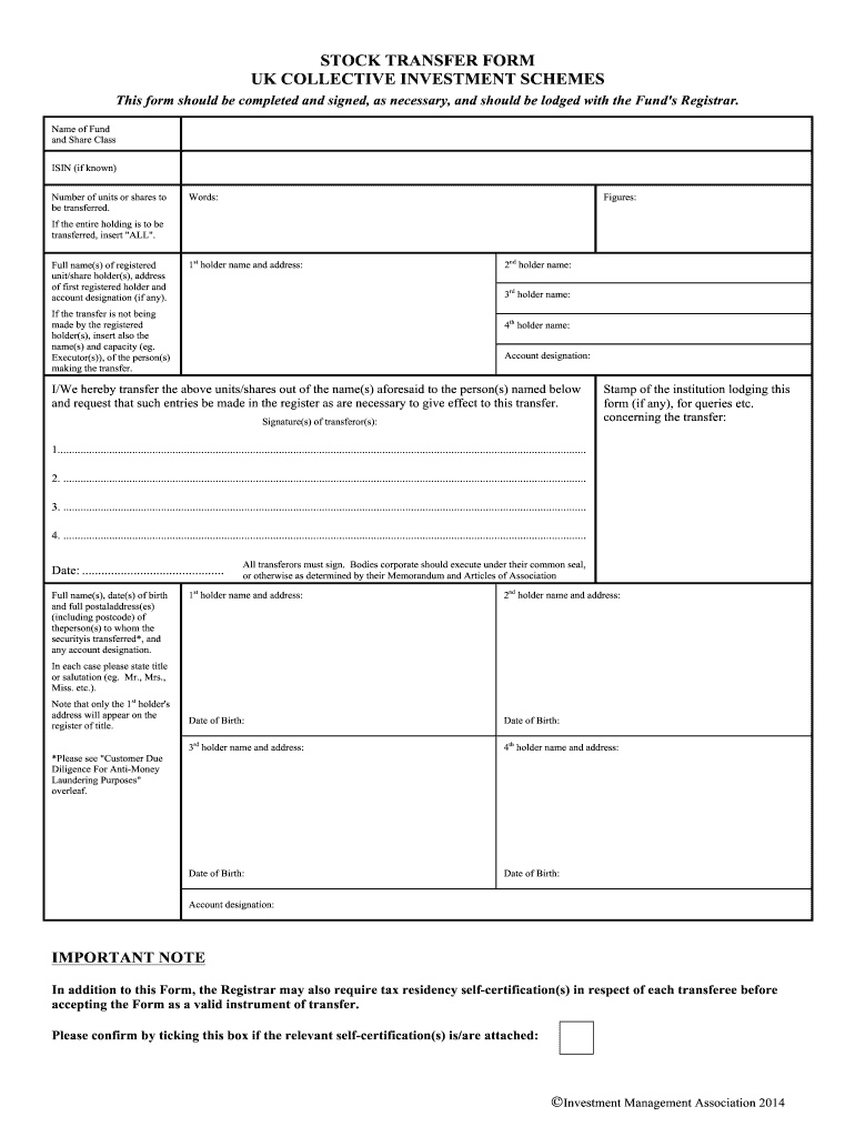 Stock Transfer Form Uk Collective Investment Schemes Fill Online 