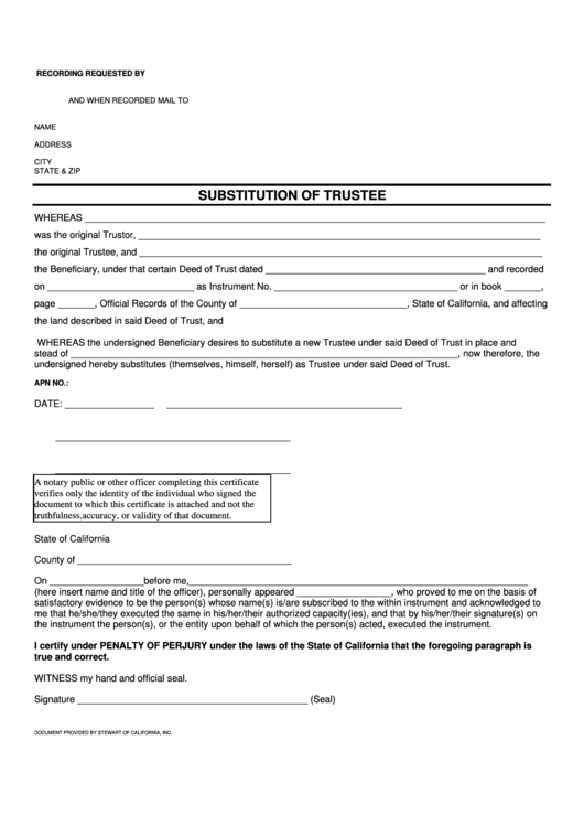 Substitution Of Trustee Form Printable Pdf Download