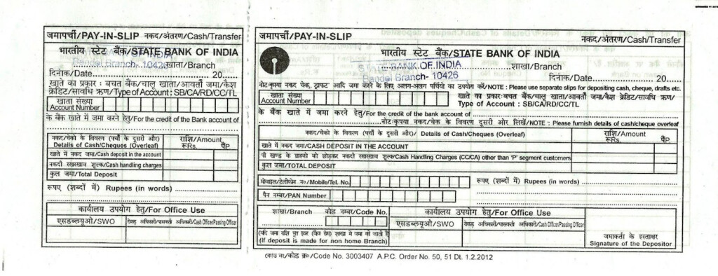 The Colour World Indian Bank Pay in Slips For Cash Instrument Depositions