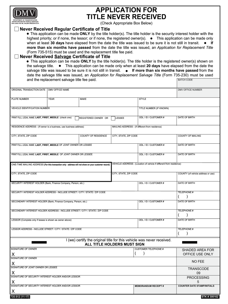 Title Never Received Oregon Dmv Fillable Fill Out And Sign Printable 