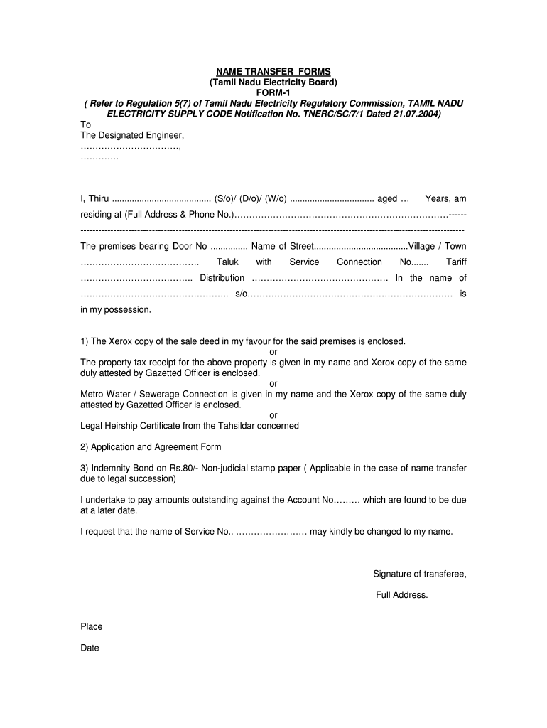 Tneb Name Transfer Fill Out And Sign Printable PDF Template SignNow