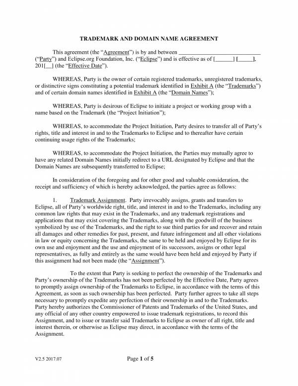 Trademark Assignment Agreement Sample HQ Printable Documents