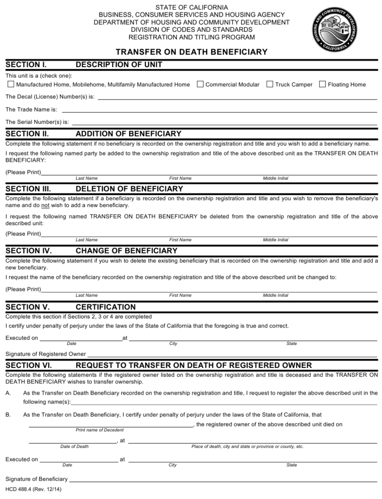 Transfer Car Title California Death Vehicle Registration Licensing 