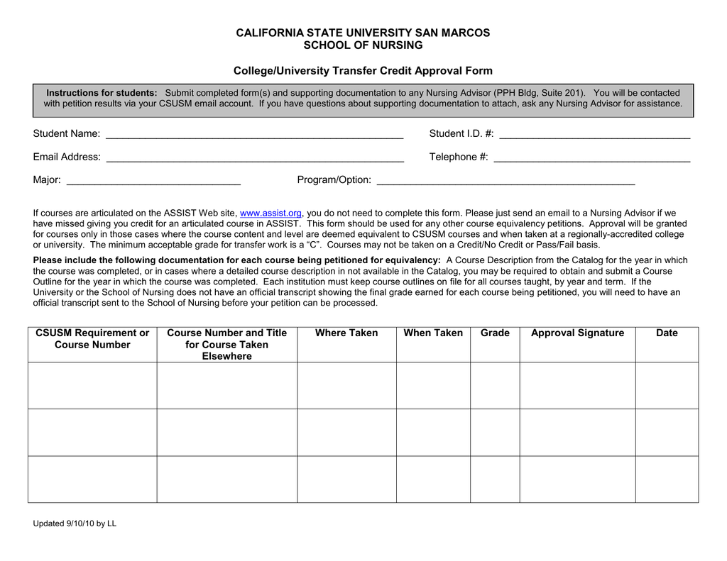 Transfer Credit Approval Form