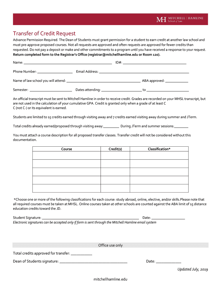 Transfer Of Credit Request Form Updated July Docx Fill Out And Sign 