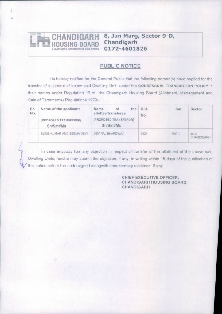 Transfer Of D U No 3437 S 46C Chd On The Basis Of Consensual 