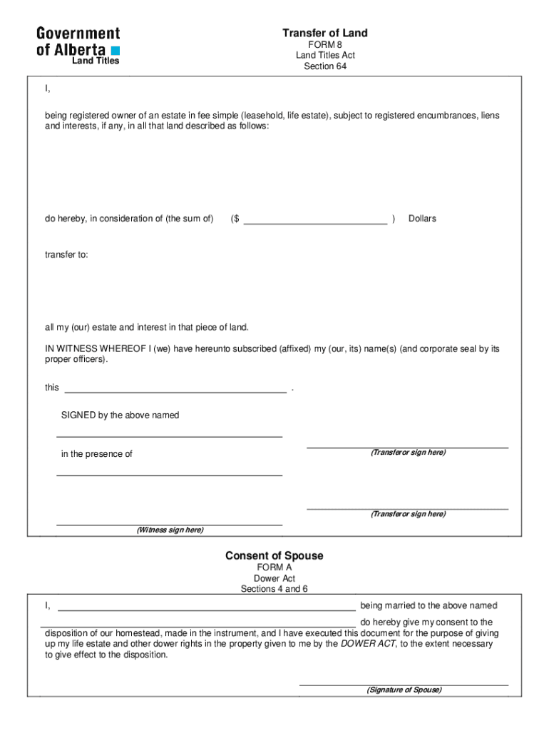 Transfer Of Land Fill Online Printable Fillable Blank PdfFiller